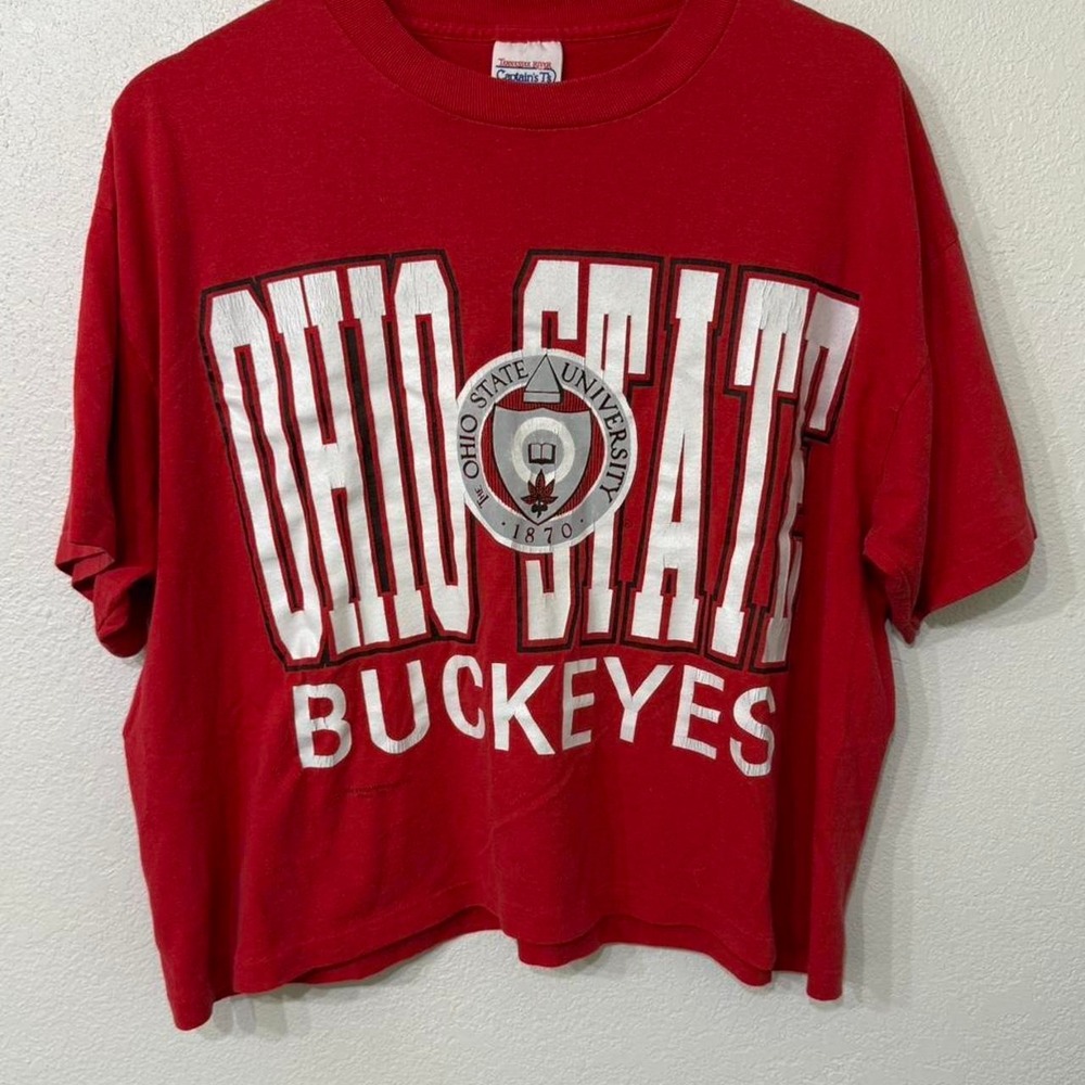 Ohio State Buckeyes red and white cotton tee